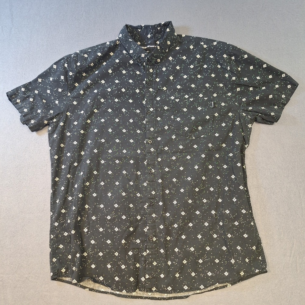 Molokai Surf Co Men's Sz XXL Black Short Sleeve Shirt Geometric Pattern Collared